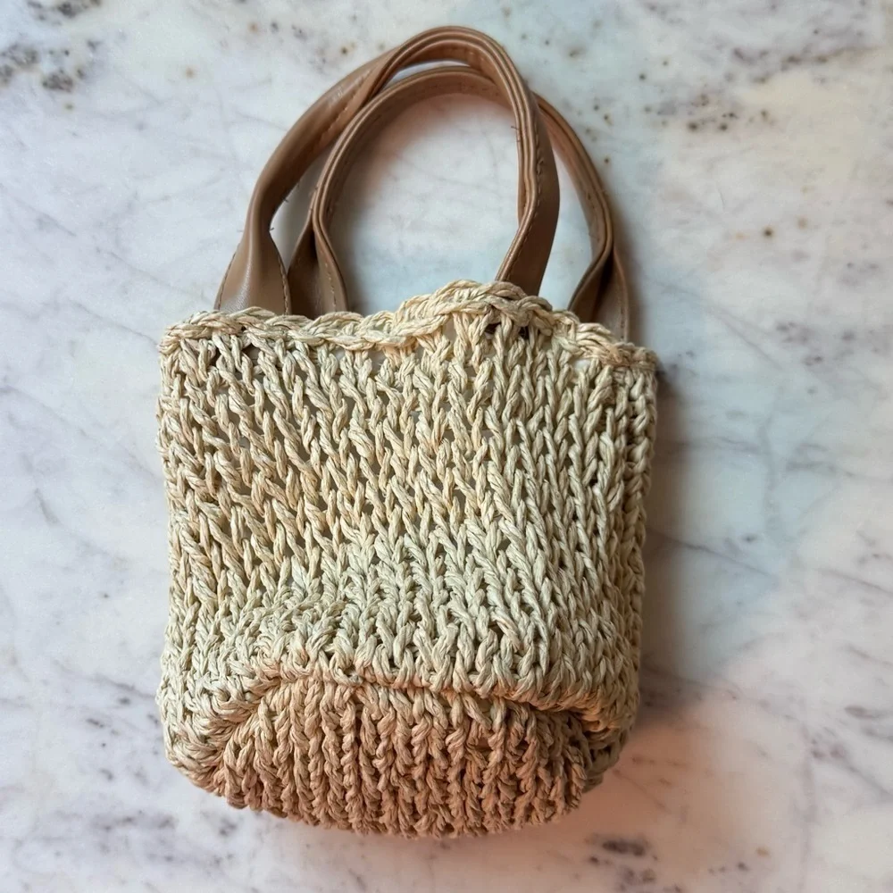 Toddler Straw Tote Bag with Strawberry Embroidery